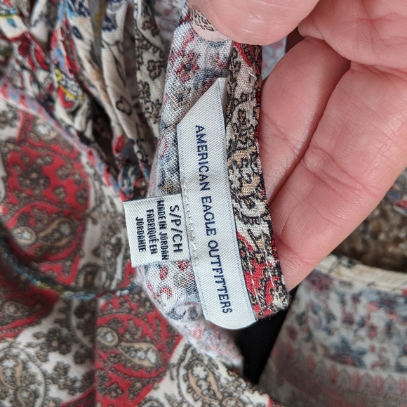 (AEO) Red White Boho Lace-up Romper Small - Picture 11 of 14